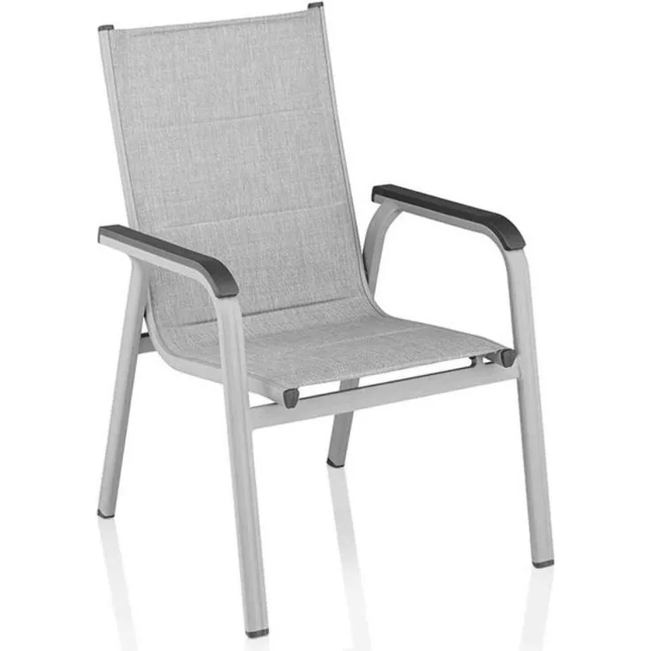 BasicPlus Padded Stapelsessel, silber / hellgrau, Alu / Textilene, stapelbar