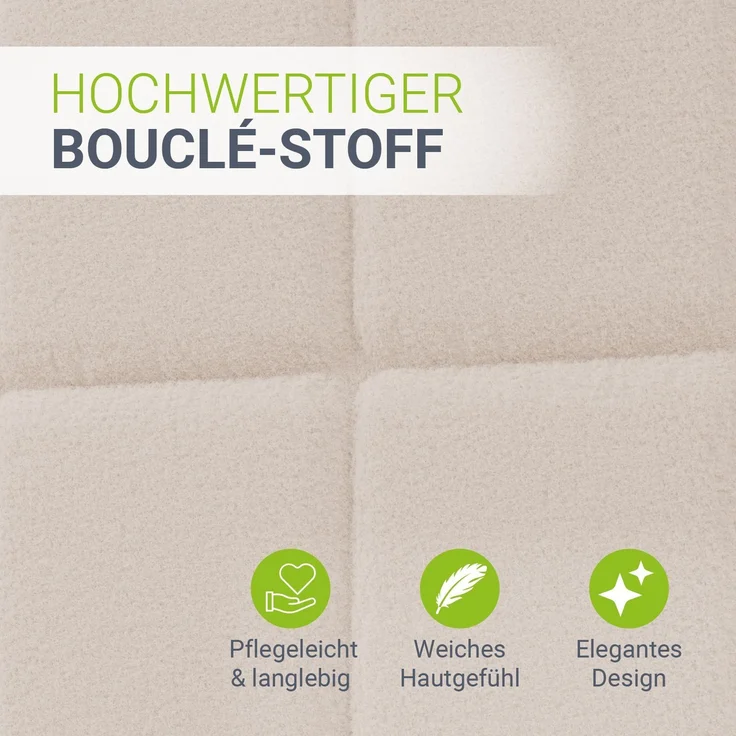 Juskys Polsterbett Florenz 140 x 200 cm – Bouclé, modernes Bett mit Kopf- & Fußteil, stabilem Holz- & Metallrahmen, Lattenrost, 500 kg Tragkraft – Beige – Bild 4