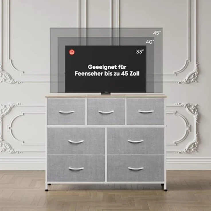 WLIVE Kommode mit 7 Schubladen aus Stoff, Kommodenschrank für Schlafzimmer, Kommode Wohnzimmer, mit Stabiler Stahlrahmen, Holzplatte, Hellgrau – Bild 9