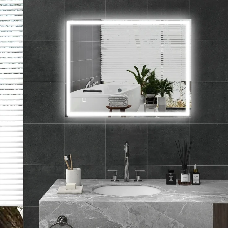 Badspiegel 90x4x70 cm mit LED, Touch-Steuerung und Antibeschlagfunktion – Bild 1