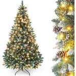 Yorbay Künstlicher Weihnachtsbaum Künstlicher Tannenbaum mit LED Beleuchtung, Schnee, Kiefernzapfen, 150 / 180 / 210 cm auswählbar, mit Ständer, Weihnachtsbaum Christbaum für Weihnachten-Dekoration