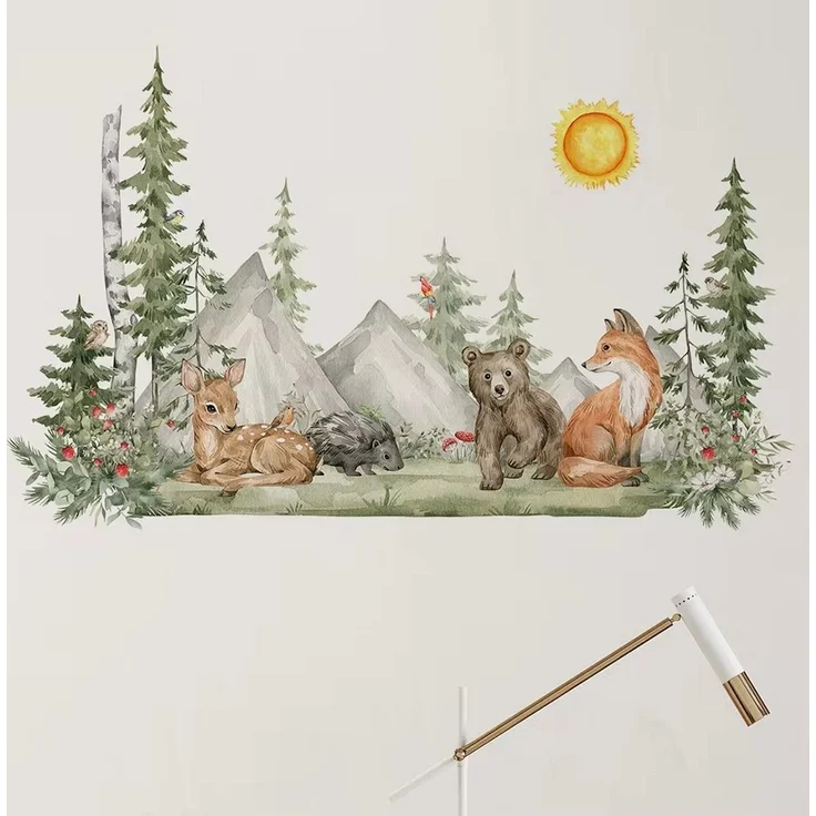 Montegoni Wandtattoo Handgemalte XXL Wandaufkleber mit Tieren im Wald-Stil für Kinder (Raumdekor, entfernbare Aufkleber, umweltfreundlich, DIY-Poster), XL, selbstklebend, rückstandslos entfernbar – Bild 3