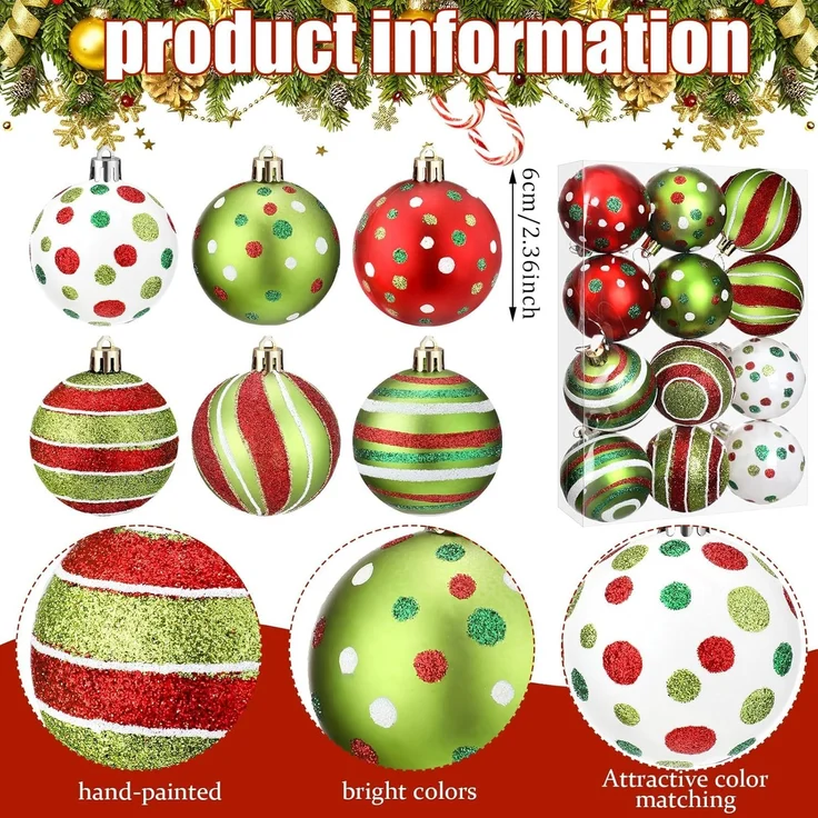 ABC 12-teiliges Dekokranz-Set, für Weihnachten, weiß, Kunststoff / Glas, 8 x 28 x 20 cm – Bild 2