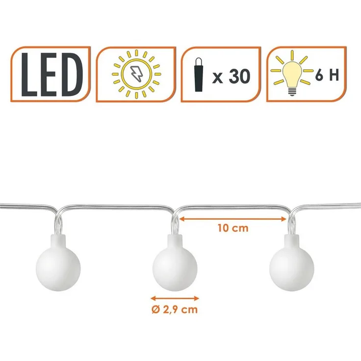 Spetebo LED-Lichterkette Lichterkette 290 cm für Außen mit 30 mini Kugeln, 30-flammig, Automatische Einschaltung bei Dämmerung