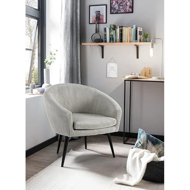 Traumnacht Relaxsessel, Cocktailsessel Theo, bequemer Polstersessel mit Armlehnen und gemütlichem Kord Bezug, produziert nach deutschem Qualitätsstandard, steingrau, 65 x 74 x 81 cm – Bild 3