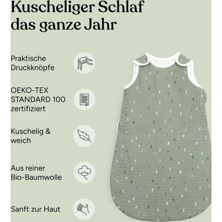 Ehrenkind Babyschlafsack Musselin Ganzjahresschlafsack Rund, 2.5 TOG (mit atmungsaktiver Bio-Baumwolle), für guten Schlaf zu jeder Jahreszeit – Bild 2