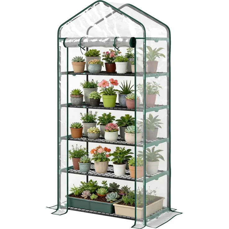 MELAYR, PVC-Gartengewächshaus mit 5 Regalböden, Balkongewächshaus, Stahlrahmen, 93,5 x 49,5 x 9 cm, Transparent – Bild 2