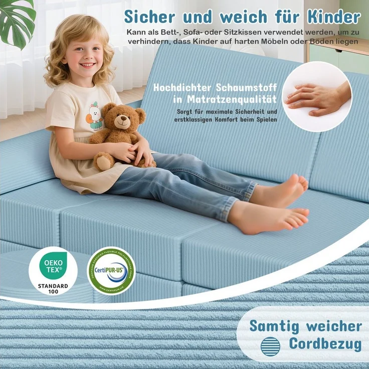 TLGREEN Kindersofa Spielsofa Cord, 15-Teiliges Modulare Kinderspielcouch, Kindersofa-Bausteine, Spielsofa für Kinder, kreatives Spielen für Kuschelecke im Kinderzimmer – Bild 3