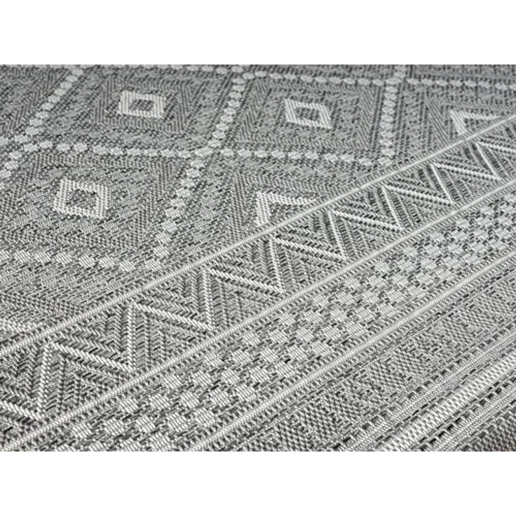 the carpet Calgary - robuster Teppich, Flachgewebe, modernes Design, ideal für Wohnzimmer, Esszimmer und Außenbereich, In- und Outdoor, Vintage-Optik, Boho-Style, Grau-Raute, 300x400 cm – Bild 5