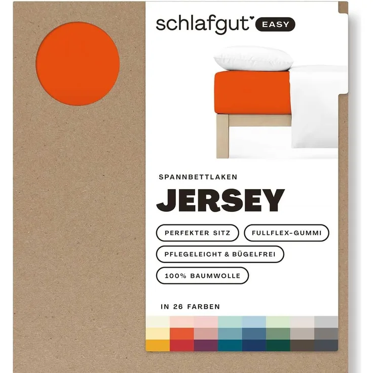 Schlafgut 'Easy' Spannbettlaken, Jersey, 100% Baumwolle, rundum Gummizug, für Matratzen bis 22 cm Höhe, Red Mid, XL 180x200cm - 200x200cm