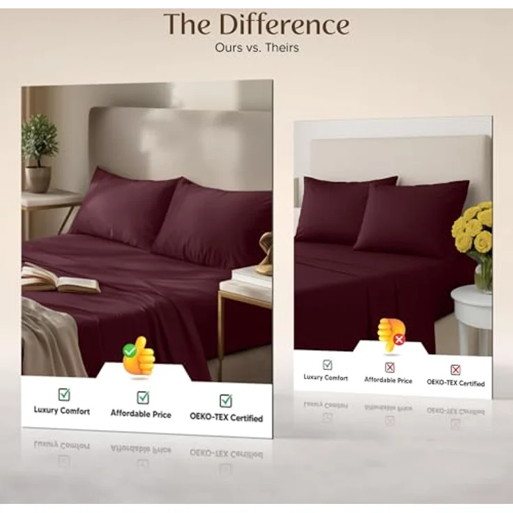 Utopia Bedding California-King-Bettwäsche-Set, 4-teilig, gebürstete Mikrofaser, schrumpft und lichtbeständig, pflegeleicht (Kingsize, Burgunderrot) – Bild 7