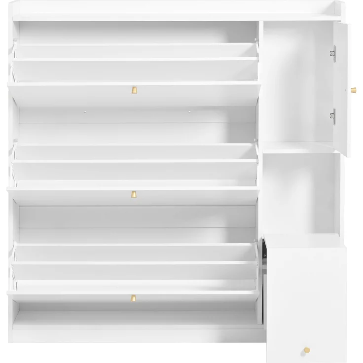 Großer Schuhschrank mit Sitzbank Weiß 119cm Breite Moderner Flurschrank Mit Kippschubladen Und Verstellbaren Böden Großer Stauraum Für Bis Zu 30 Paar Schuhe Garderobenschrank Mit Integrierter Sitzbank Und Kippsicherung, 119cmx24cmx122cm, Weiß – Bild 10