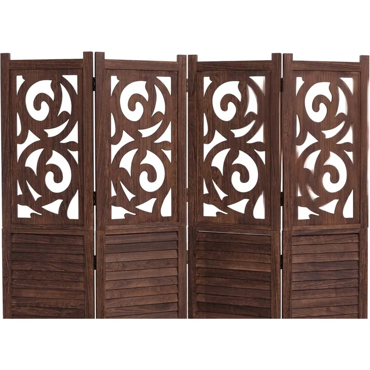 Paravent T568, Raumteiler Trennwand Sichtschutz Raumtrennung, Ornamente klappbar Paulownia Holz 170x160cm ~ braun – Bild 7