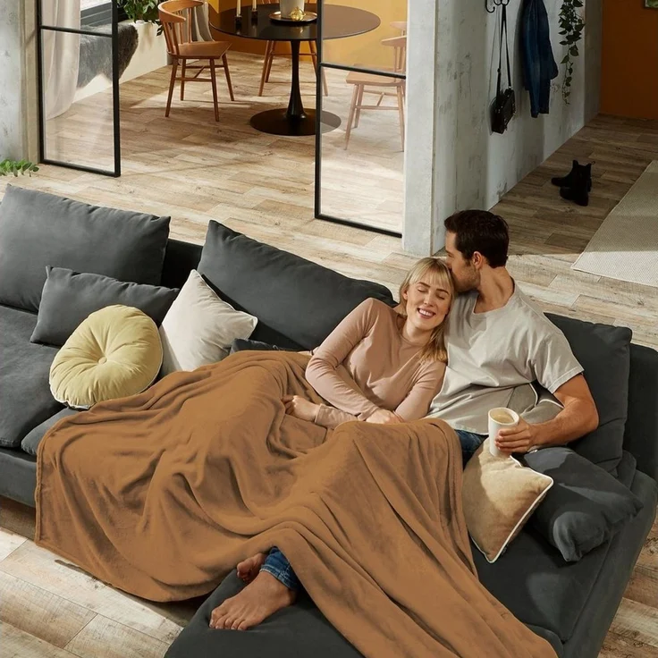 Wohndecke "Amarillo", REDBEST, Fleece Uni, Curry, 130x180 cm – Bild 2