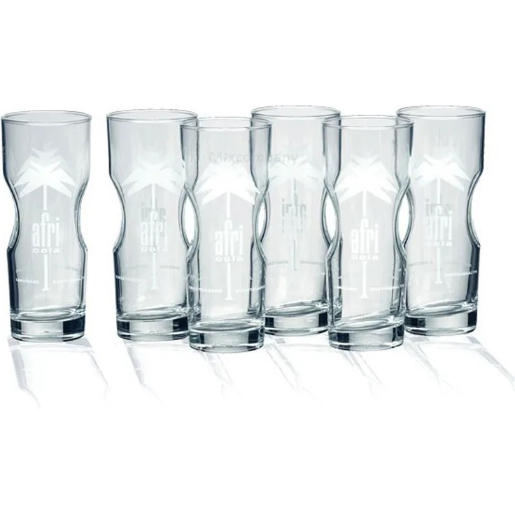 Afri-Cola Exclusive-Tumbler 0,2l Contour Glas Gläser Set - 6x Gläser 0,2l geeicht Kult Cola Longdrinkglas Designglas Palmenlogo Softdrinkglas Bar