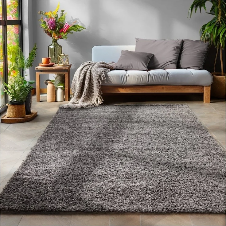SIMPEX24 Teppich Unicolor - Einfarbig, Rund, Höhe: 30 mm, Einfarbig Shaggy Teppich Wohnzimmer Langflor Versch. Farben und Größen – Bild 1