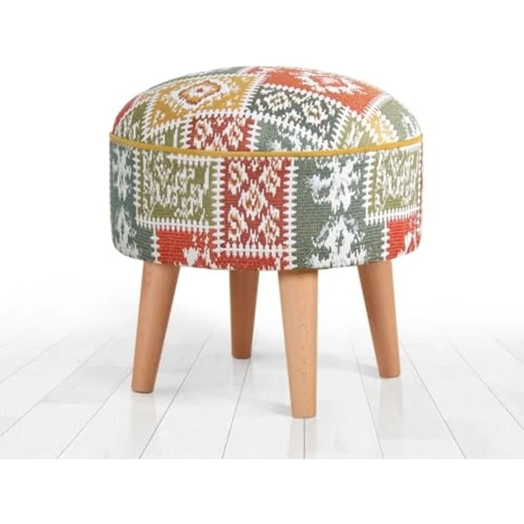 Atelier Del Sofa Stylish White Pouffe, 45 x 45 x 45 cm | 50% Cotton & 50% Linen, 35 HR Orthopedic Soft Sponge (6 cm) | Durable Beech Wood Legs, Perfect for Modern Living Spaces – Bild 5