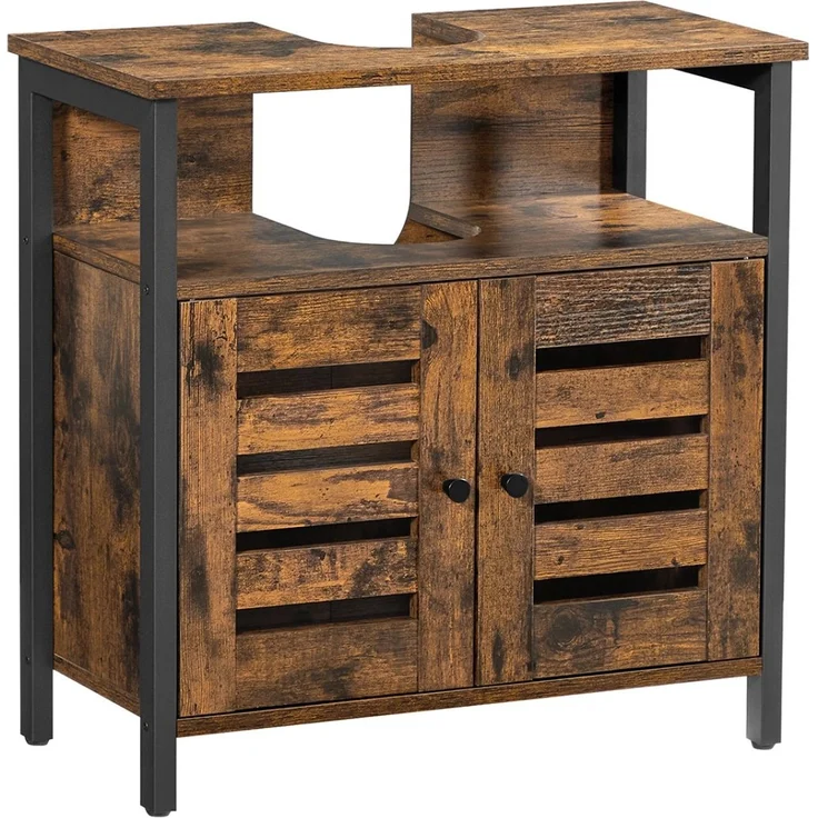 Vasagle Waschbeckenunterschrank, 60 cm x 30 cm x 60 cm, Braun-Schwarz, mit 7 Schubladen und Kippschutz