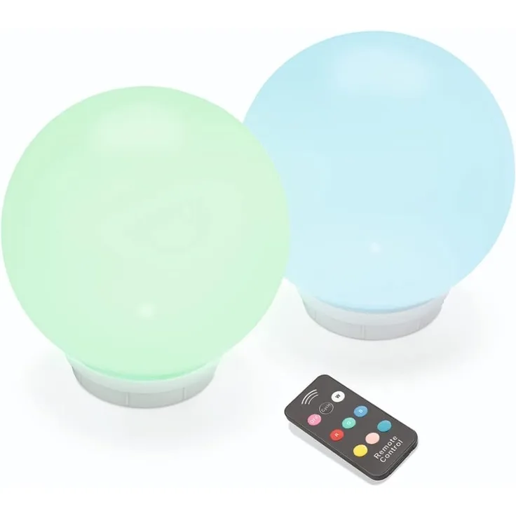 Solar Leuchtkugelset multicolor, 2er Set, schwimmend, Akku, Fernbedienung, mehrere Funktionen, runde schwimmfähige Lichtkugel, Gartenkugel, Solarkugel, 8 Lichtfarben, wetterfest, outdoor 102130