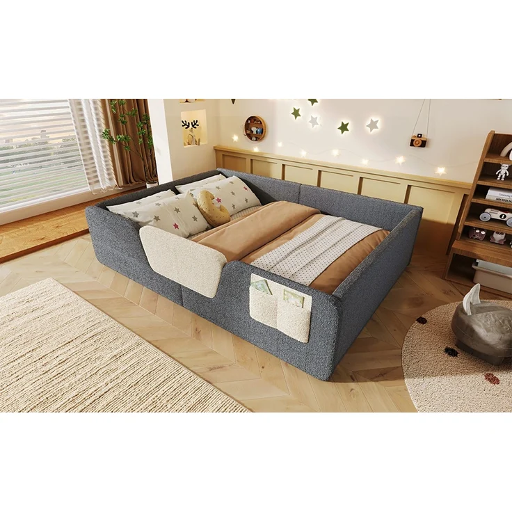 CHICFURN Polsterbett aus Samt Grau 140x190 cm mit abnehmbaren Seitengittern – Bild 6