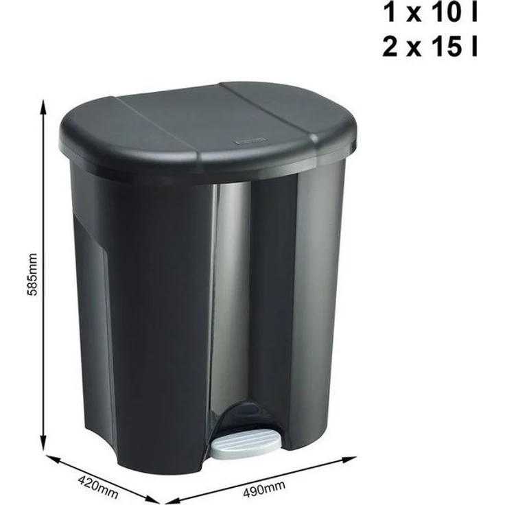 Rotho 'Duo' Mülleimer mit Deckel, Kunststoff (PP recycelt, BPA-frei), Schwarz, 26 (10 + 16) Liter – Bild 2