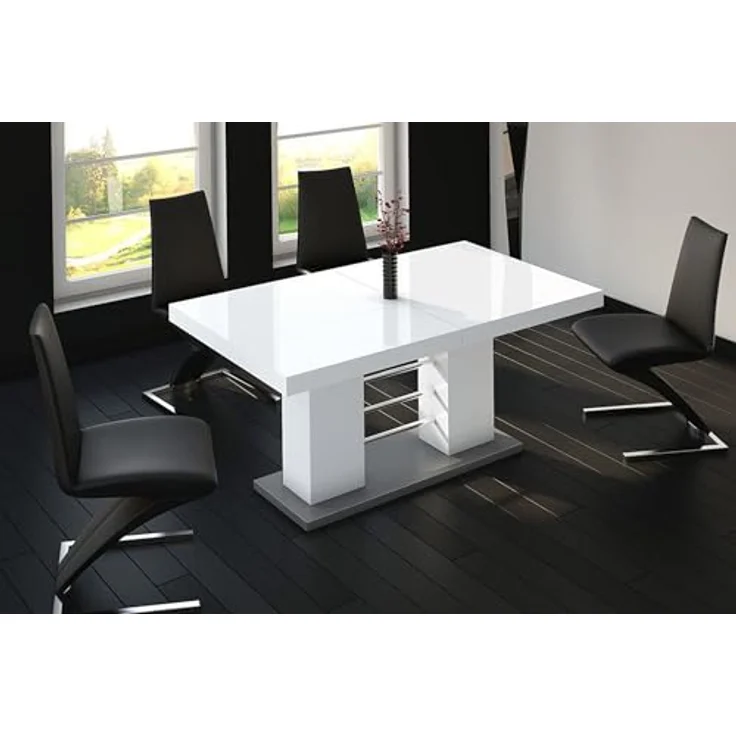 designimpex Esstisch Design HE-111 Weiß - Grau Hochglanz ausziehbar 160 bis 260 cm – Bild 10
