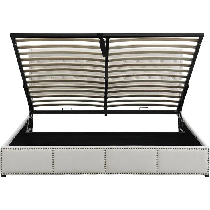 Stauraumbett Doppelbett mit Lattenrost und Bettkasten, 180x200 cm, gepolsterter Kopfteil, Leinen – Bild 8