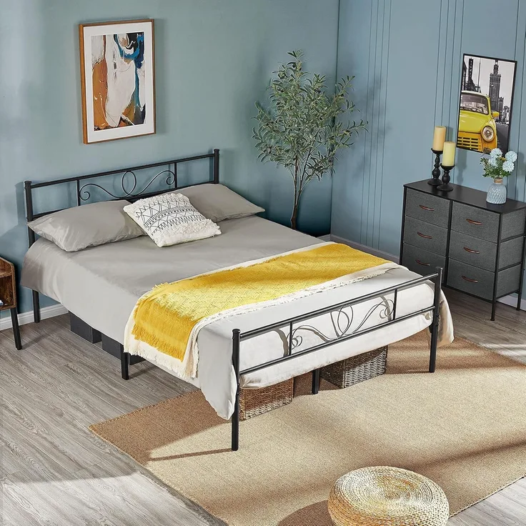 Yaheetech Bettrahmen Metallbett Bettgestell aus Metall, Doppelbett für 140x200 cm Matratze, Gästebett für kleine Räume, Schwarz