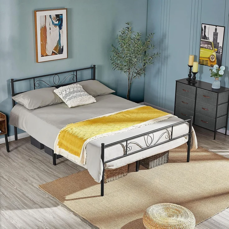 Yaheetech Bettrahmen Metallbett Bettgestell aus Metall, Doppelbett für 140x200 cm Matratze, Gästebett für kleine Räume, Schwarz