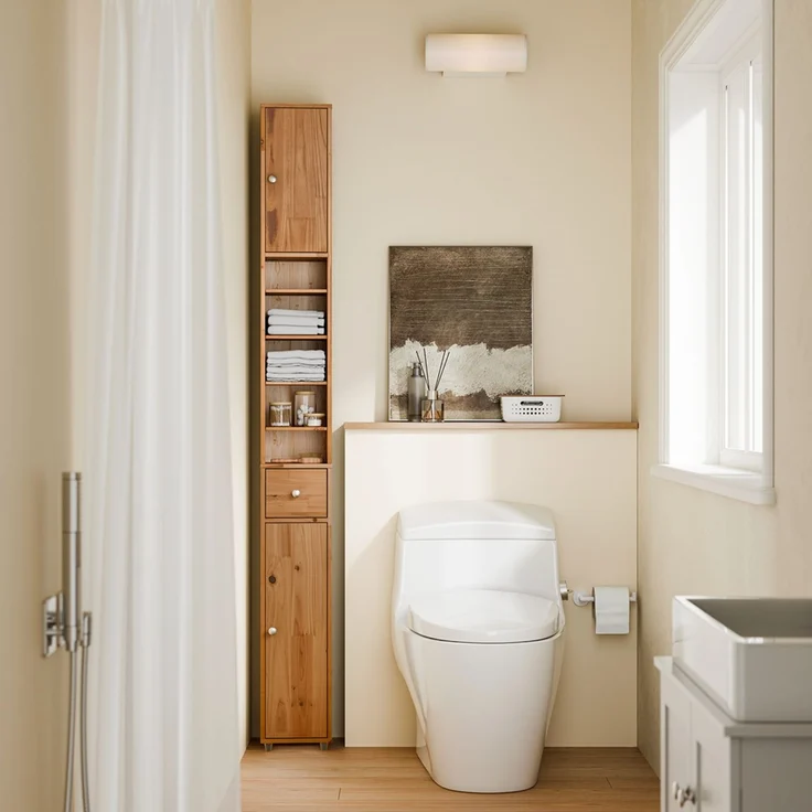 SoBuy BZR34-II-SH Badezimmer-Hochschrank, Massivholz, Lackiert, Hellbraun, 20 x 180 x 20 cm – Bild 2