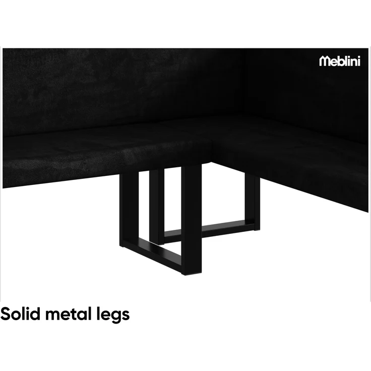 MEBLINI Eckbank für Esszimmer mit ausziehbarem Tisch - Küchenbank - Essecke - Sitzecke Küche - TONI - U-Beine 142x196x87cm Rechts - Graphit Samt/B Schwarz Hochgl. – Bild 6