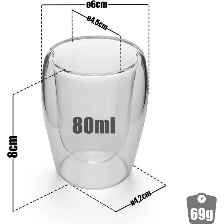 BigDean 2 Stück doppelwandige Espresso Gläser 80 ml in Gastro-Qualität - hochwertiges Espresso Glas Espressotassen Glas Set in Geschenkverpackung – Bild 3