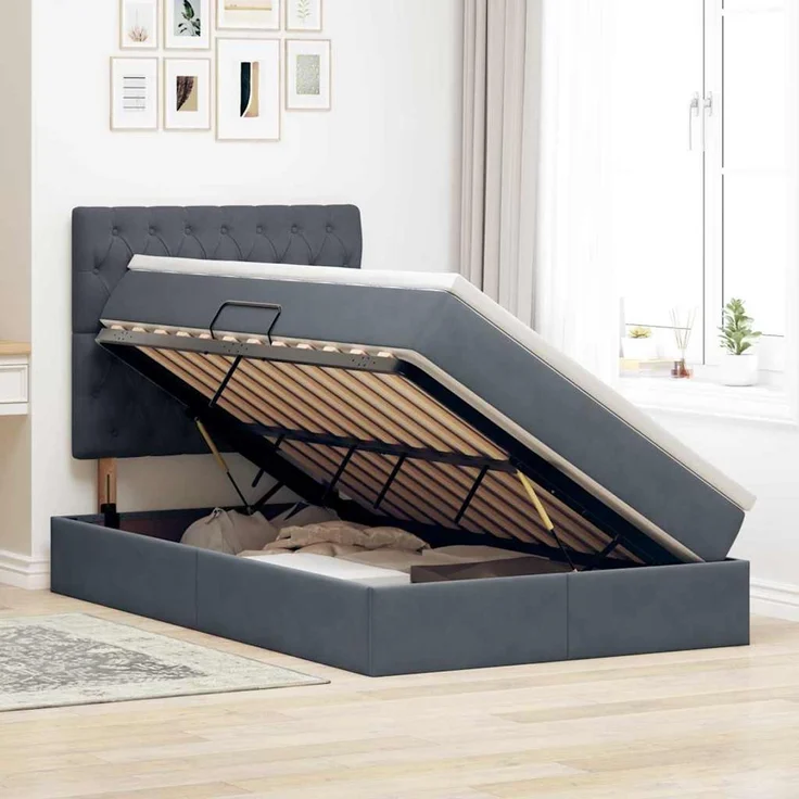 vidaXL Aufbewahrungsbett mit Matratze Dunkelgrau 120 x 200 cm Samt 3372082 – Bild 4