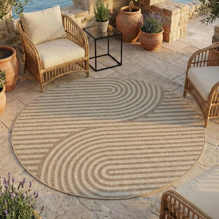 In- & Outdoor Teppich Desert 1301, rund - Ø 120 cm - Beige – Bild 2