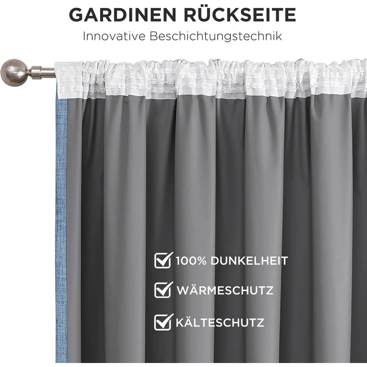 Joydeco 100% Verdunkelungsvorhänge Leinen Gardinen mit Kräuselband 2er Set H225xB140cm Wathet, Thermovorhang Kälteschutz Blickdicht Schallschutz Ideal für Wohnzimmer passt zu Schienensystemen – Bild 6