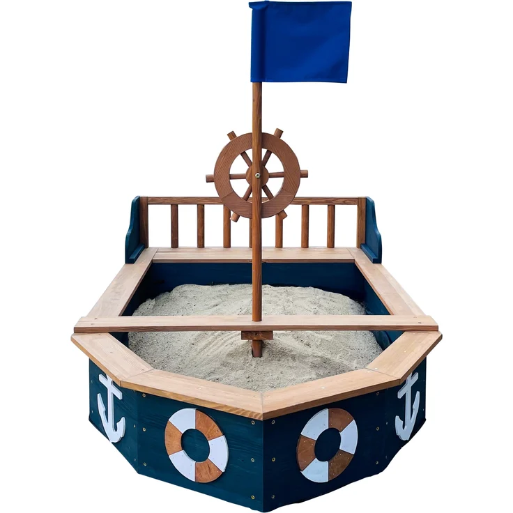 AXI 'Doris' Sandkastenschiff mit Flagge und Sitzbank, Holz Grau, 153 x 90 x 100 cm – Bild 3