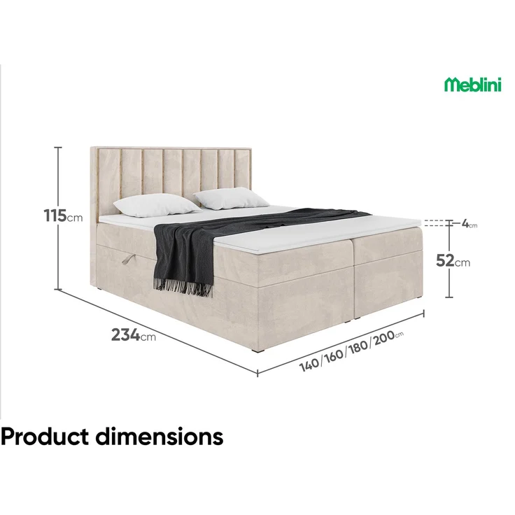 MEBLINI Boxspringbett NOAH 200x220cm - H3/Beige Samt - mit Bettkasten - Gepolstert Doppelbett mit Matratze und Topper - Polsterbett mit Stauraum - Bett mit Kopfteil - Stauraumbett – Bild 7