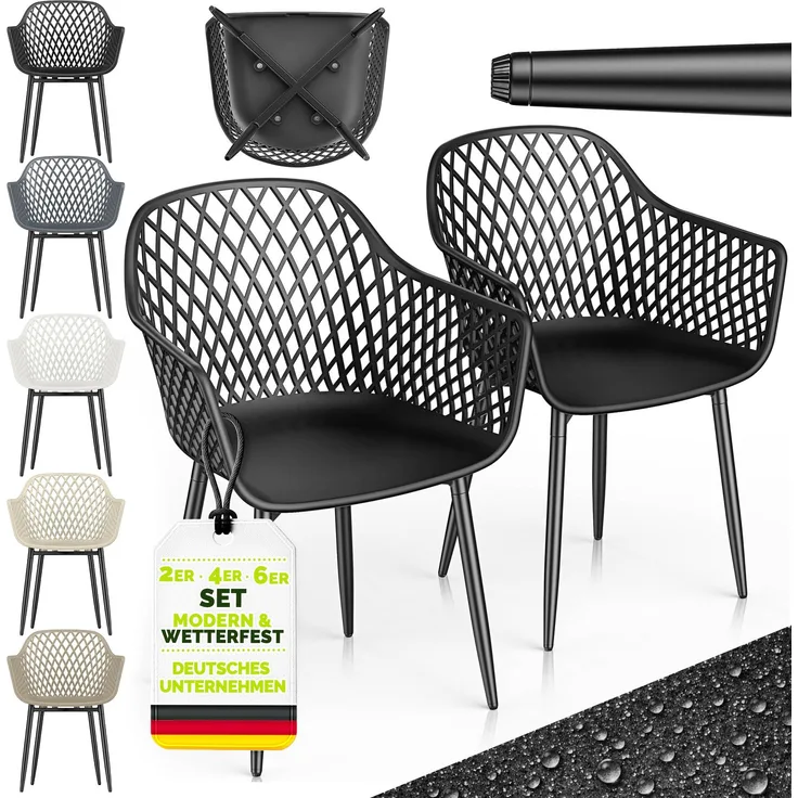 tillvex® Gartenstuhl 6er Set Wetterfest mit Armlehne | Outdoor Stühle bis 120kg belastbar | Gartenstühle UV-beständig | Terrassenstuhl Gartenmöbel Terrasse Balkon Outdoor Garten
