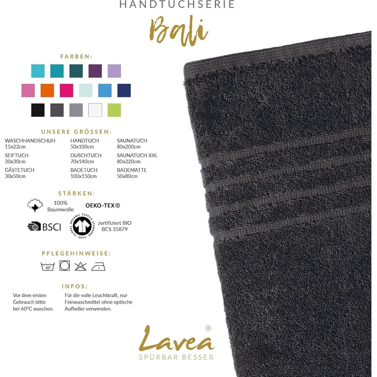 Lavea Seiftuch Bali, 30x30cm aus 100% Bio-Baumwolle, einzigartig weiche Seiftücher mit Aufhänger (Set, 6-St), hochwertige und nachhaltige Premium Waschlappen - schonende Reinigung – Bild 4