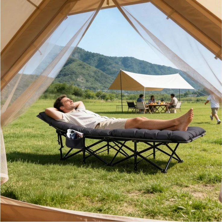 Sekey Feldbett Campingbett klappbar Campingliege Angelliege Klappbett bis 200 kg 190 x 71 x 35 cm Klappbett mit Matratze, für Garten Camping Outdoor – Bild 2