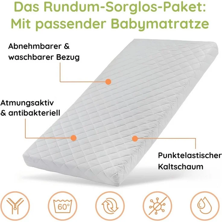 Kids Collective Kinderbett 70x140 cm mit Schublade, Lattenrost und Rausfallschutz in weiß, mit Bettkasten & Matratze, Made in Europe, bis zum 6. Lebensjahr – Bild 2
