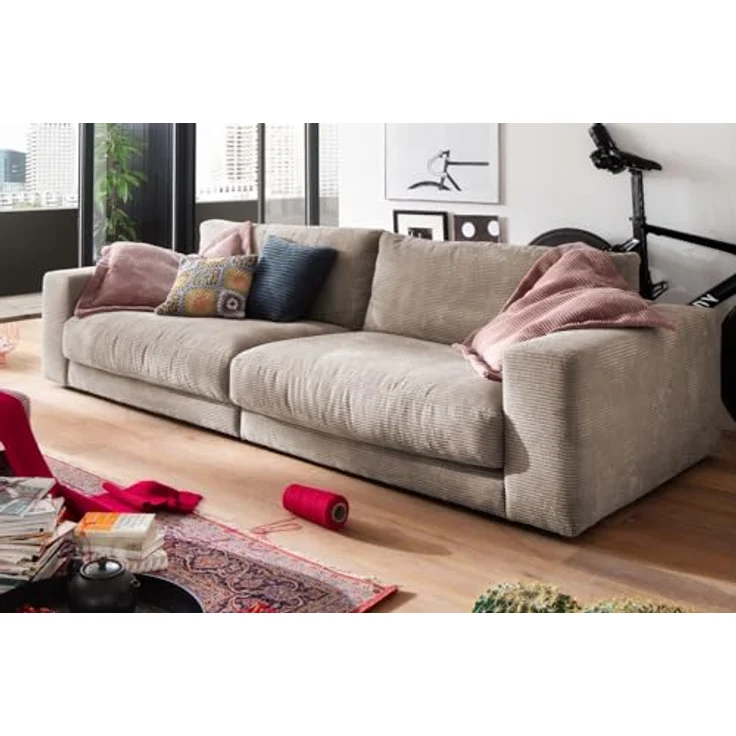 Kawola 3-Sitzer Sofa Madeline, Taupe, Textil, Komfortschaumfüllung, 290x85x127 cm, modernes Design für Wohnzimmer – Bild 2