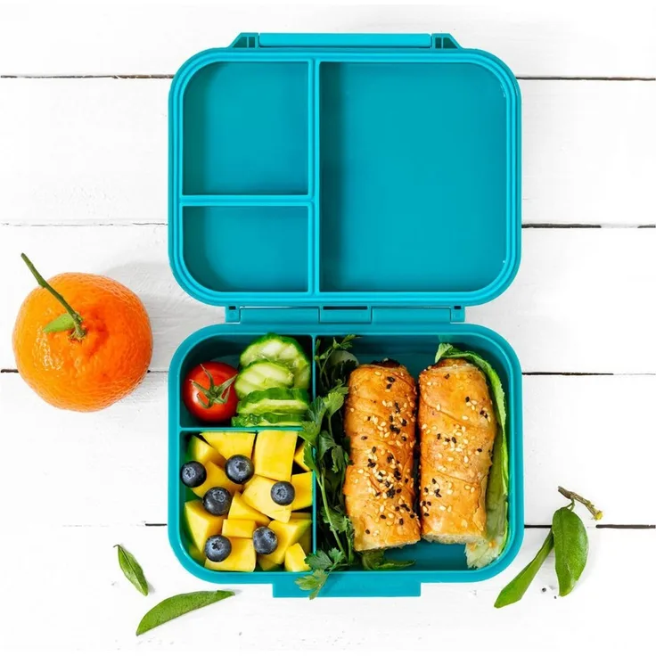 LEKKABOX Lunchbox Mini Kinder Bentobox, 3 Fächer - Brotdose Vesperdose Brotbüchse, Für feuchte Lebensmittel auslaufsicher, inkl. extra Trenner