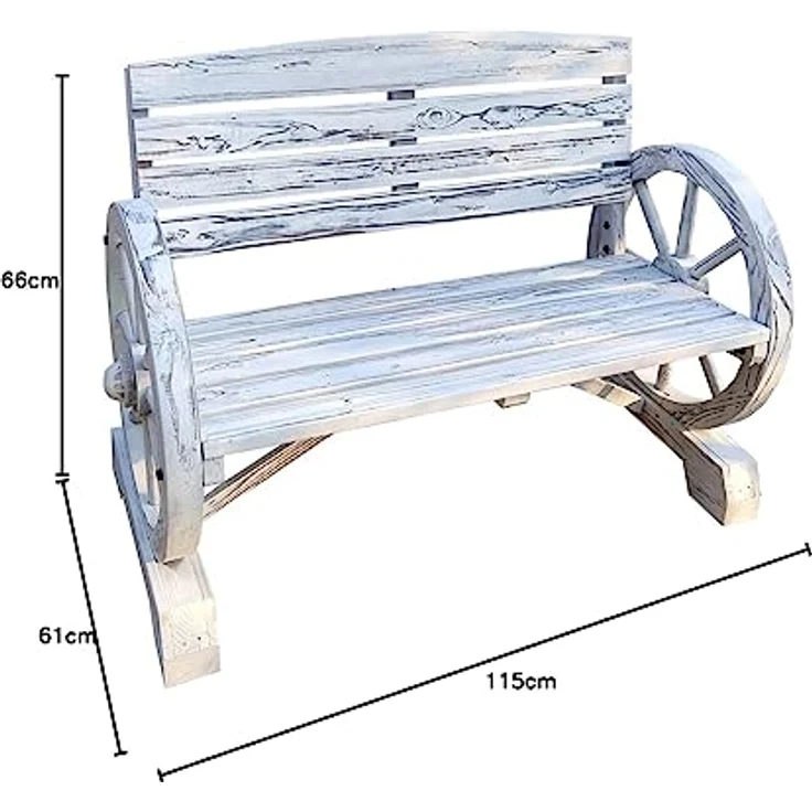 HTI-Line Gartenbank mit Wagenrad-Design, Fichtenholz, braun und weiß, 114 x 80 x 54 cm / 115 x 66 x 61 cm – Bild 3