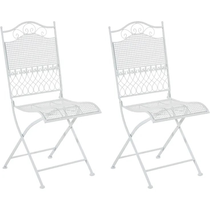 2er Set Gartenstühle DALLAS - Metall Weiß 41x50x91 cm | Gartenstuhl Klappbar Klappstühle Metall Terrassenstuhl Antik Verzierung Stühle Garten Balkon