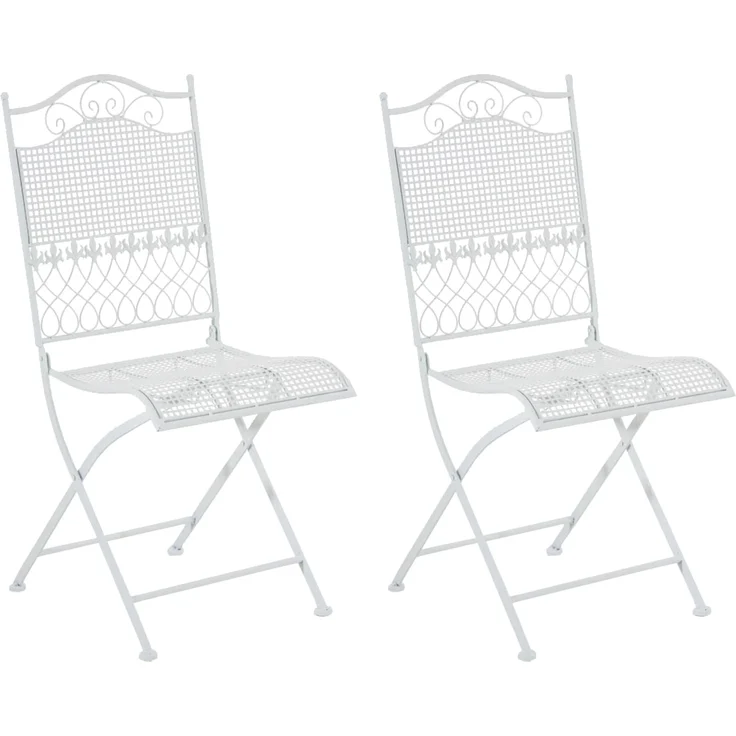 2er Set Gartenstühle DALLAS - Metall Weiß 41x50x91 cm | Gartenstuhl Klappbar Klappstühle Metall Terrassenstuhl Antik Verzierung Stühle Garten Balkon – Bild 1