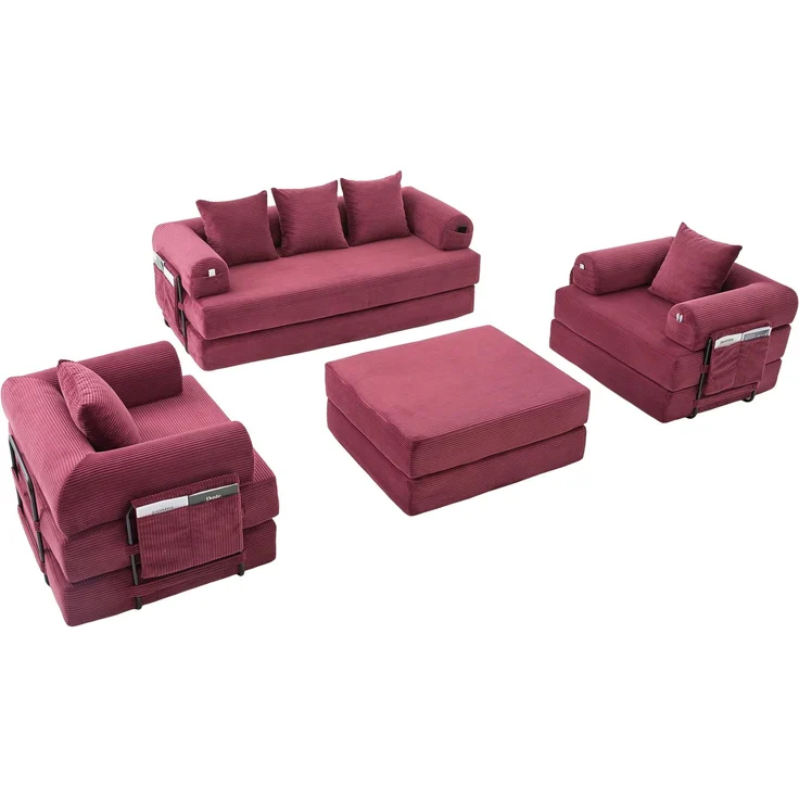 ZUBALIYA Ecksofa 94x67 cm, mit Ablageflächen, mit Cordbezug, mit breiten Armlehnen, modular aufgebaut, mit Schaumstoffpolsterung – Bild 21