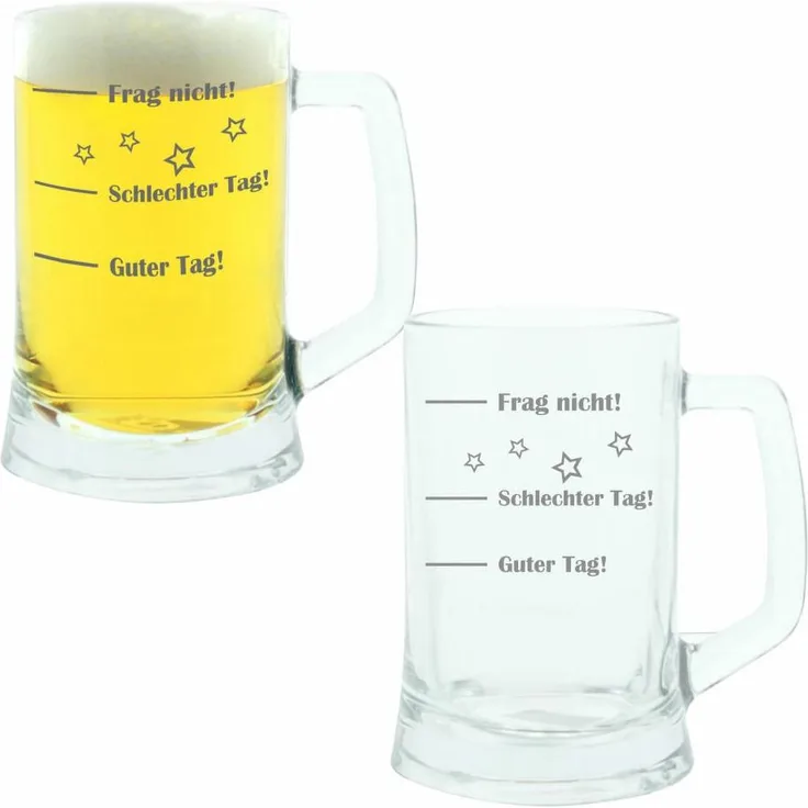montana: Bierseidel, 2er Set, Guter Tag! Schlechter Tag! Frag Nicht!, Bierkrug, Stimmungsglas mit lustiger Gravur, Mood Bier Glas, 500 ml