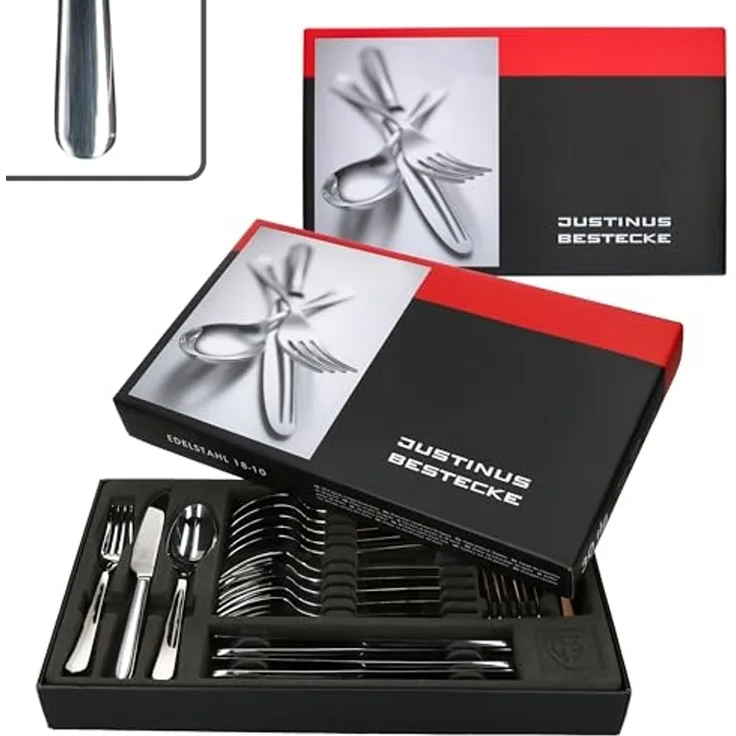 Justinus Besteck-Set 60tlg Style Art Komplett-Besteck-Set 12 Personen Messer Gabel Löffel, Edelstahl, Edelstahl