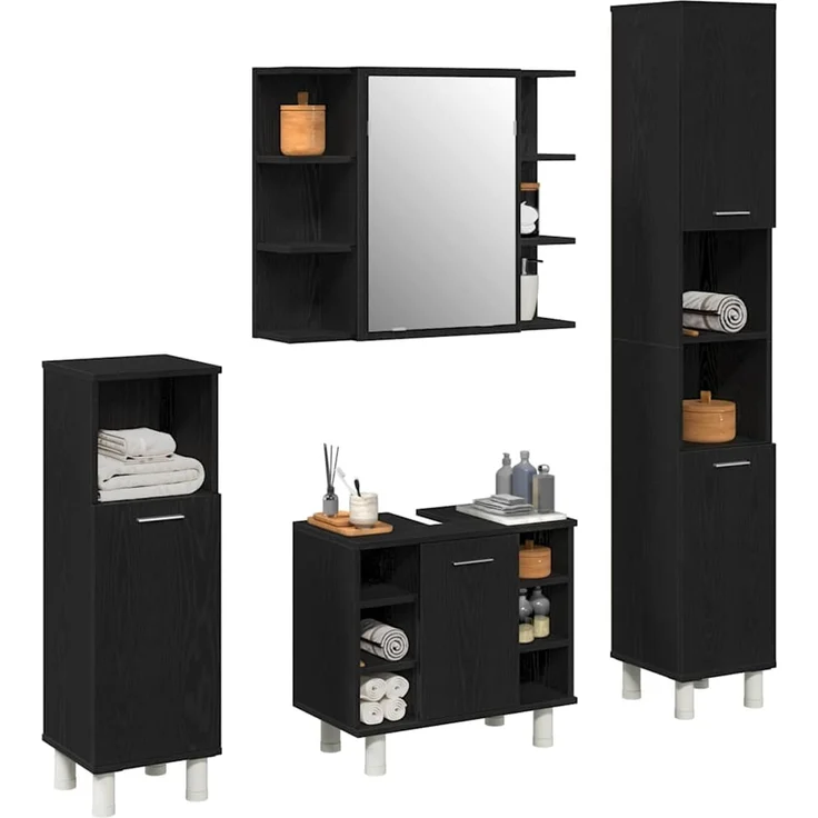 vidaXL Badezimmermöbel-Set mit Regal 4 pcs Schwarz 30 x 30 x 179,5 cm 3333047 – Bild 2